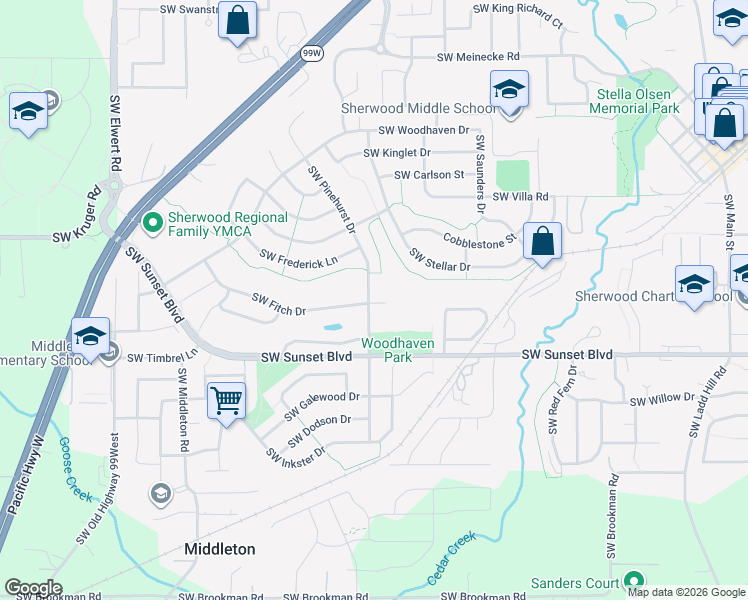 map of restaurants, bars, coffee shops, grocery stores, and more near 22560 Southwest Pine Street in Sherwood