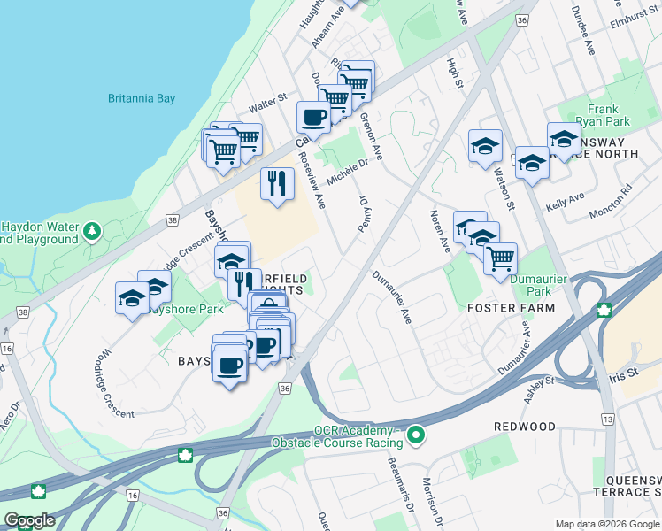 map of restaurants, bars, coffee shops, grocery stores, and more near 2991 Penny Drive in Ottawa
