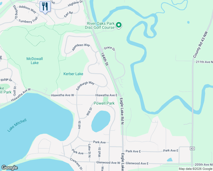 map of restaurants, bars, coffee shops, grocery stores, and more near 5060 Edinburgh Way in Big Lake