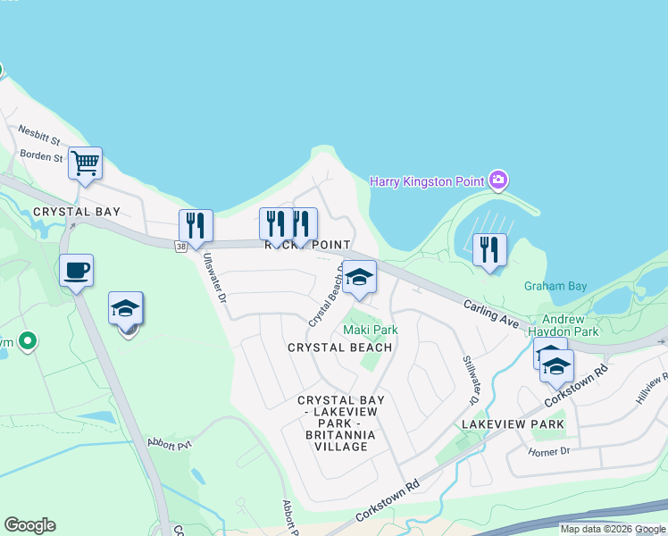 map of restaurants, bars, coffee shops, grocery stores, and more near 2b Crystal Beach Drive in Ottawa