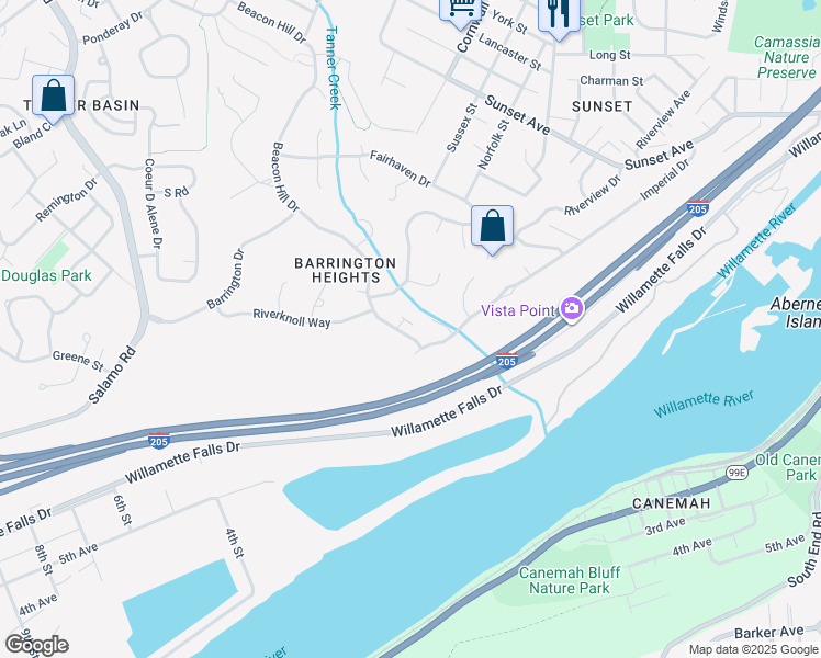 map of restaurants, bars, coffee shops, grocery stores, and more near 2976 Beacon Hill Drive in West Linn
