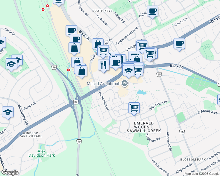 map of restaurants, bars, coffee shops, grocery stores, and more near 2761 Pimlico Crescent in Ottawa