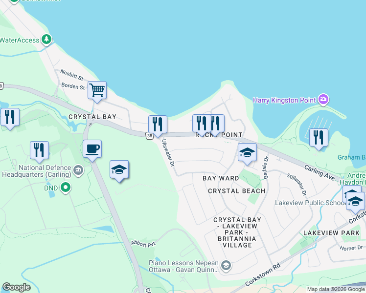 map of restaurants, bars, coffee shops, grocery stores, and more near 29 Elterwater Avenue in Ottawa