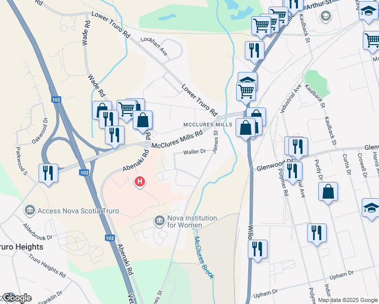 map of restaurants, bars, coffee shops, grocery stores, and more near Waller Drive in Truro