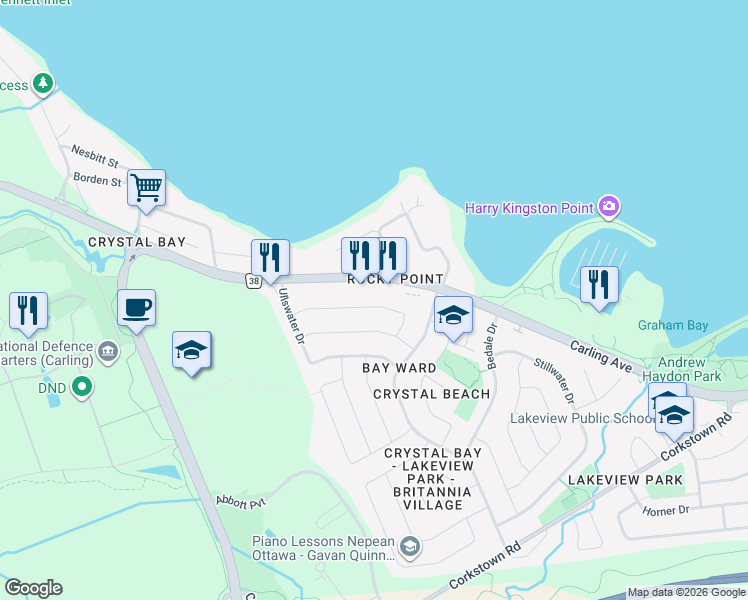 map of restaurants, bars, coffee shops, grocery stores, and more near 11 Elterwater Avenue in Ottawa