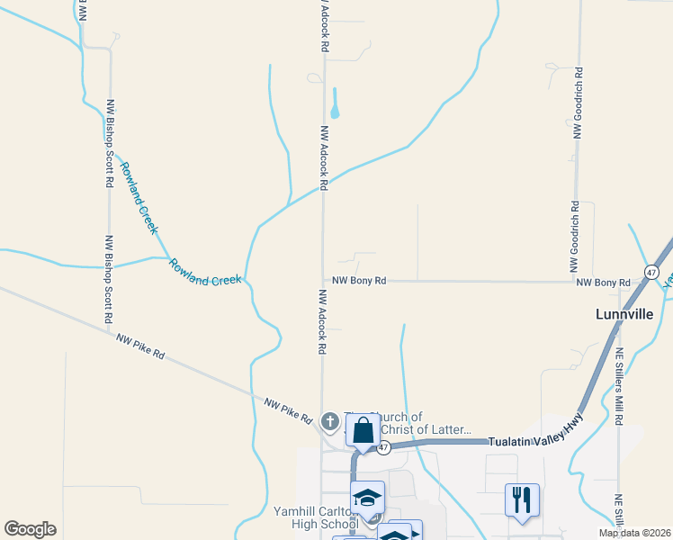 map of restaurants, bars, coffee shops, grocery stores, and more near 7200 Northwest Bony Road in Yamhill
