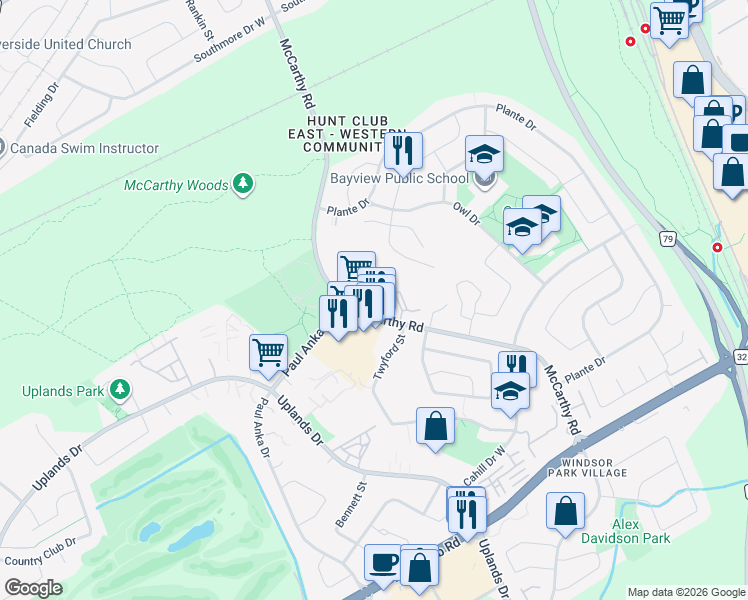 map of restaurants, bars, coffee shops, grocery stores, and more near in Ottawa