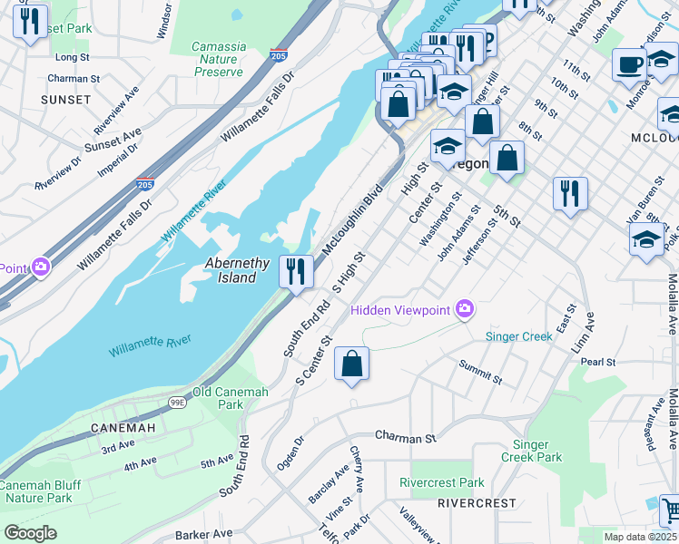 map of restaurants, bars, coffee shops, grocery stores, and more near 211 Tumwater Drive in Oregon City