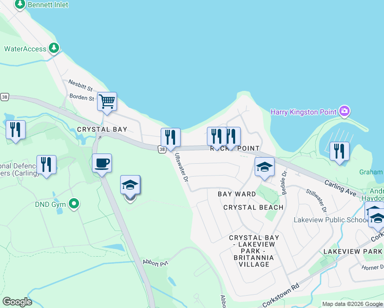map of restaurants, bars, coffee shops, grocery stores, and more near 33 Elterwater Avenue in Ottawa
