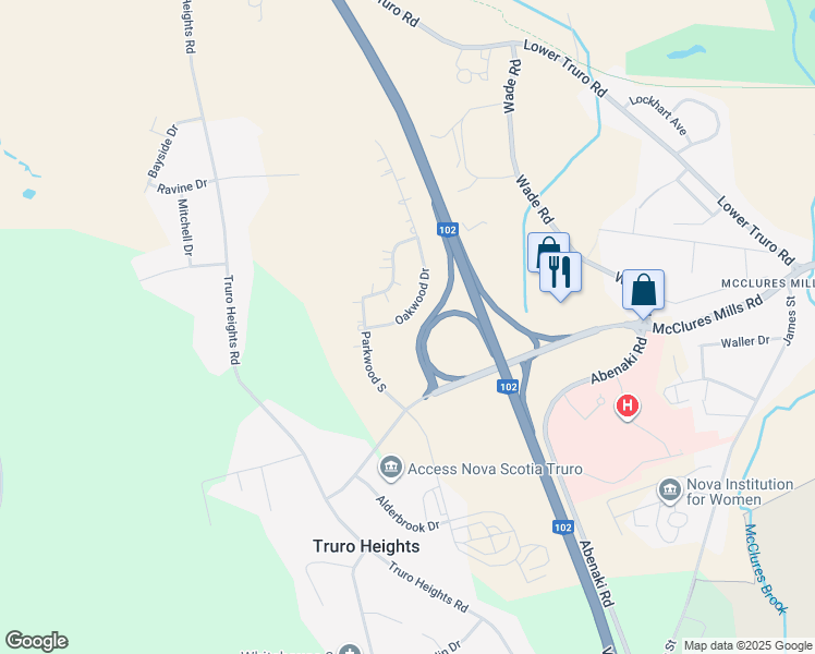 map of restaurants, bars, coffee shops, grocery stores, and more near 26 Oakwood Drive in Truro Heights