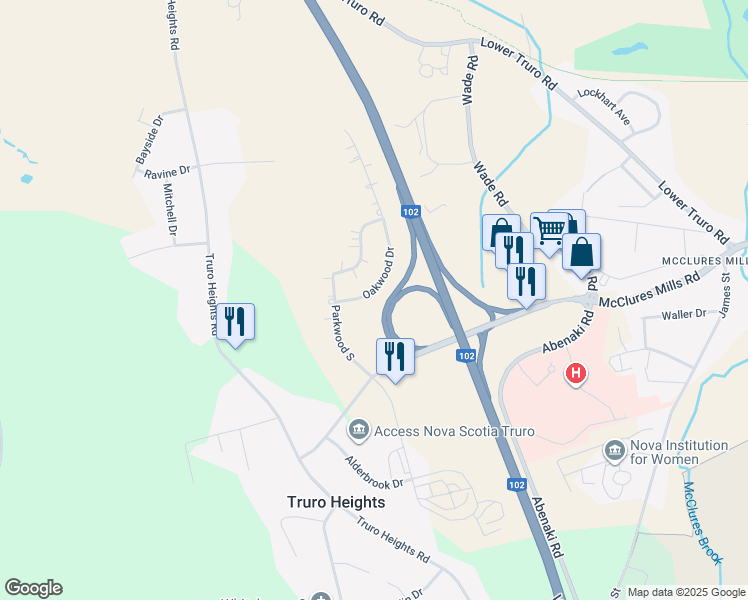 map of restaurants, bars, coffee shops, grocery stores, and more near 26 Oakwood Drive in Truro Heights