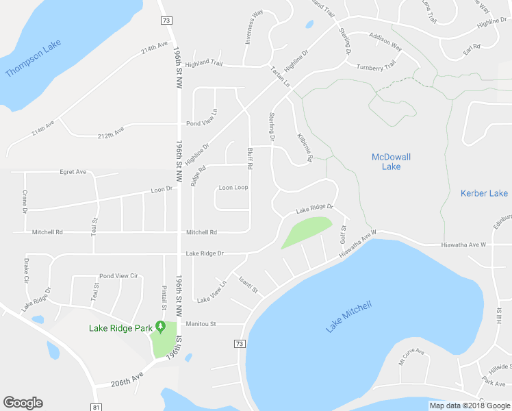 map of restaurants, bars, coffee shops, grocery stores, and more near 5010 Bluff Road in Big Lake