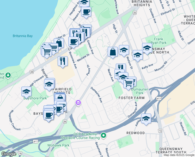 map of restaurants, bars, coffee shops, grocery stores, and more near in Ottawa