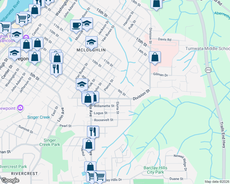 map of restaurants, bars, coffee shops, grocery stores, and more near 816 Buchanan Street in Oregon City