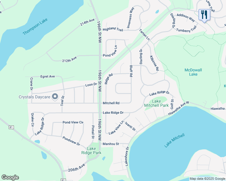 map of restaurants, bars, coffee shops, grocery stores, and more near 4213 Loon Loop in Big Lake