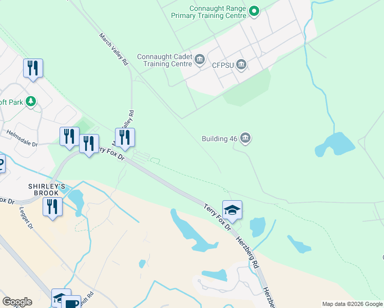 map of restaurants, bars, coffee shops, grocery stores, and more near 175 March Valley Road in Ottawa