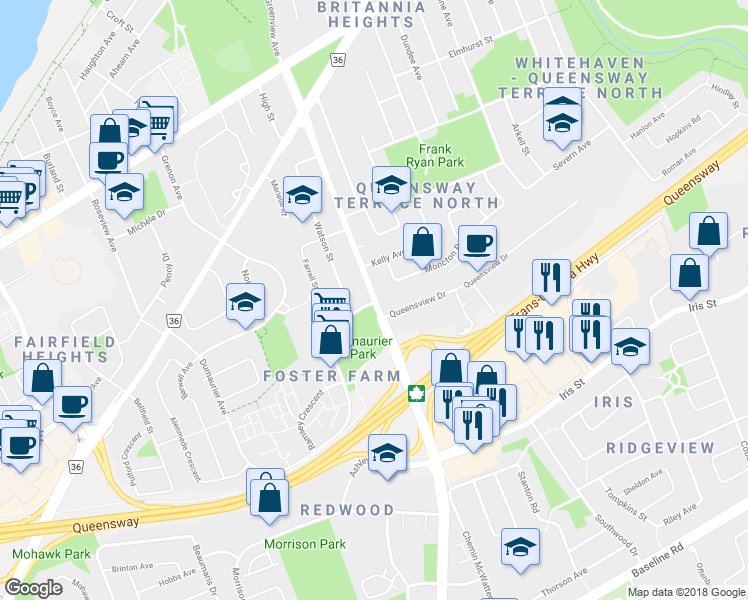 map of restaurants, bars, coffee shops, grocery stores, and more near 1014 Pinecrest Road in Ottawa