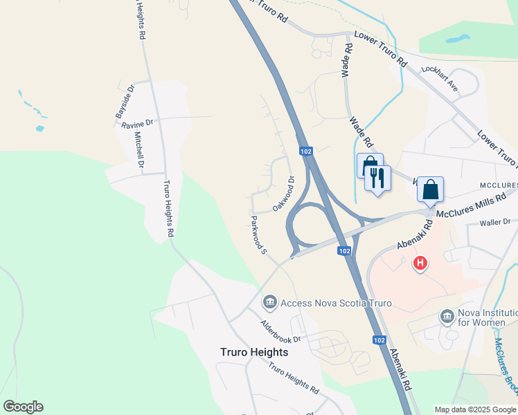 map of restaurants, bars, coffee shops, grocery stores, and more near 157 Parkwood South in Truro Heights