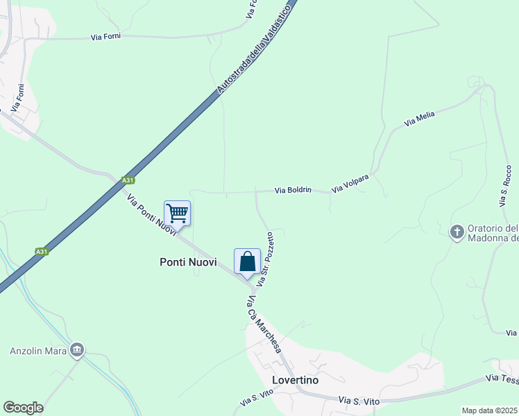 map of restaurants, bars, coffee shops, grocery stores, and more near 22 Via Strada Pozzetto in Provincia di Vicenza