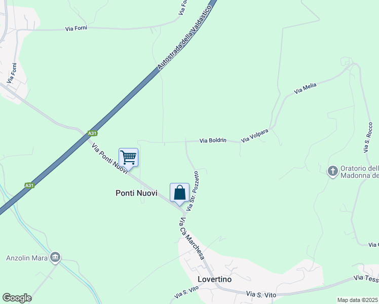 map of restaurants, bars, coffee shops, grocery stores, and more near 22 Via Strada Pozzetto in Provincia di Vicenza