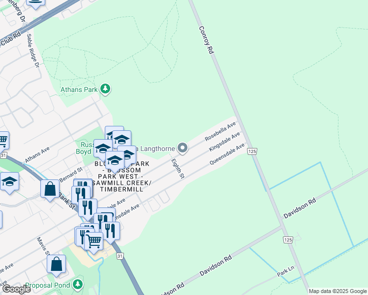 map of restaurants, bars, coffee shops, grocery stores, and more near 1883 Rosebella Avenue in Ottawa