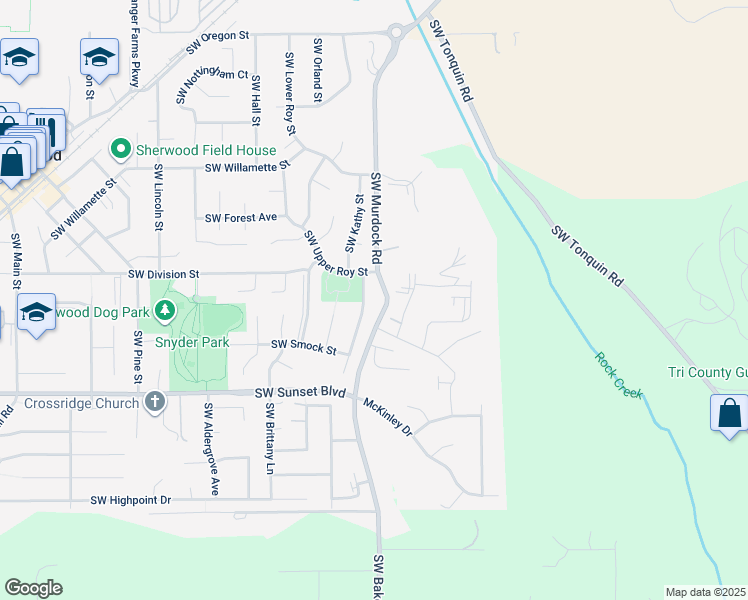 map of restaurants, bars, coffee shops, grocery stores, and more near 23102 SW William Ave in Sherwood
