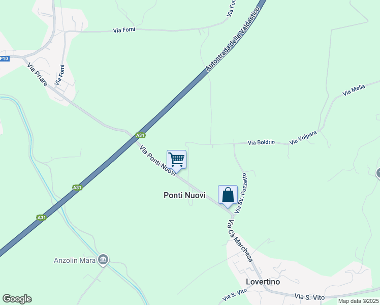 map of restaurants, bars, coffee shops, grocery stores, and more near 17 Via Strada Pozzetto in Provincia di Vicenza