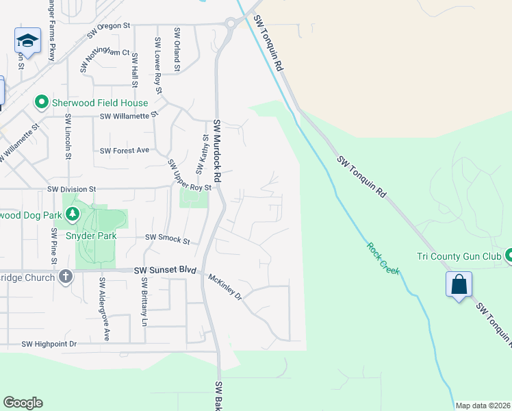 map of restaurants, bars, coffee shops, grocery stores, and more near 23008 Southwest Murdock Road in Sherwood