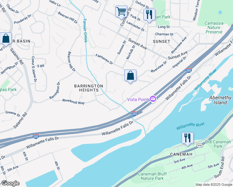 map of restaurants, bars, coffee shops, grocery stores, and more near 3832 Wellington Court in West Linn