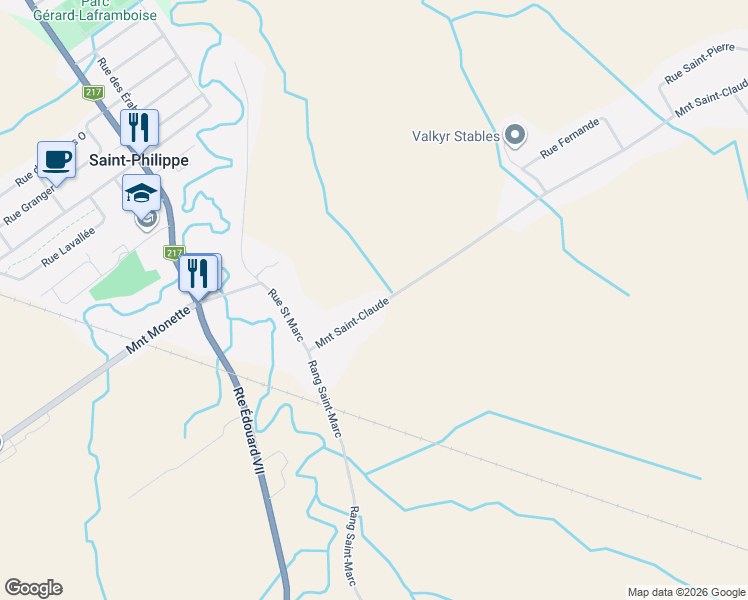 map of restaurants, bars, coffee shops, grocery stores, and more near 55 Montée Saint-Claude in Saint-Philippe