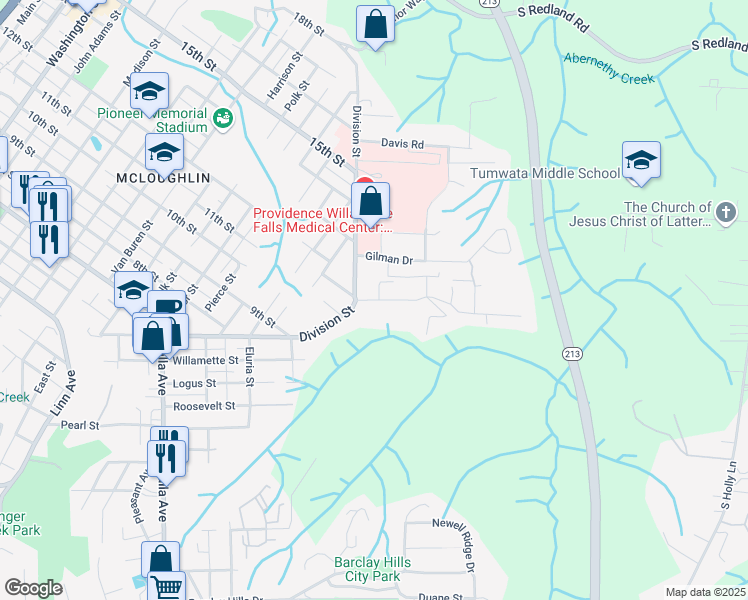 map of restaurants, bars, coffee shops, grocery stores, and more near 111 Morton Road in Oregon City