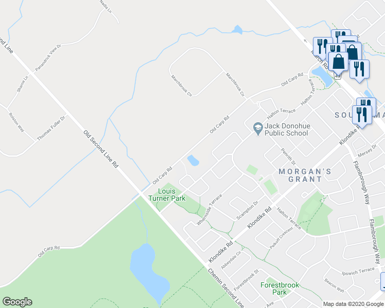 map of restaurants, bars, coffee shops, grocery stores, and more near 1256 Old Carp Road in Ottawa