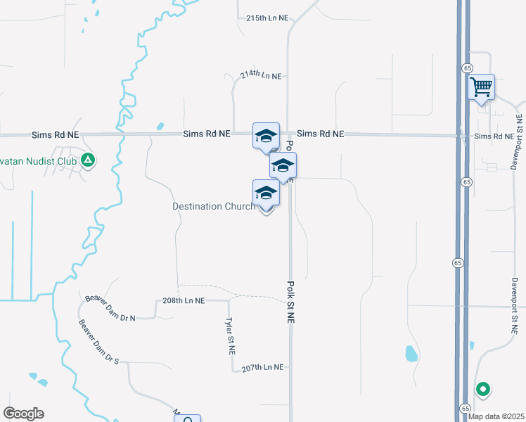 map of restaurants, bars, coffee shops, grocery stores, and more near 21108 Polk Street Northeast in East Bethel