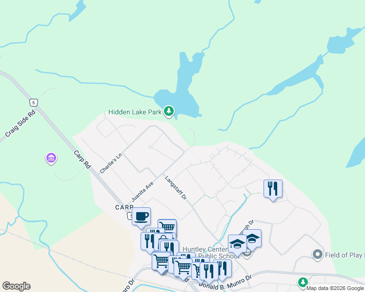 map of restaurants, bars, coffee shops, grocery stores, and more near 199 Charlie's Lane in Ottawa