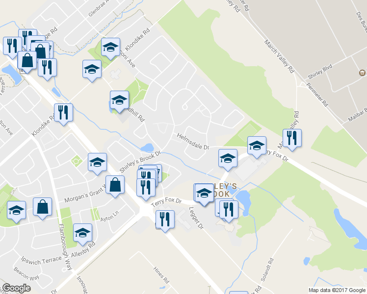 map of restaurants, bars, coffee shops, grocery stores, and more near 12 Kimbolton Crescent in Ottawa