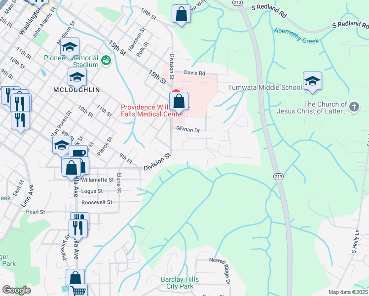 map of restaurants, bars, coffee shops, grocery stores, and more near 109 Morton Road in Oregon City