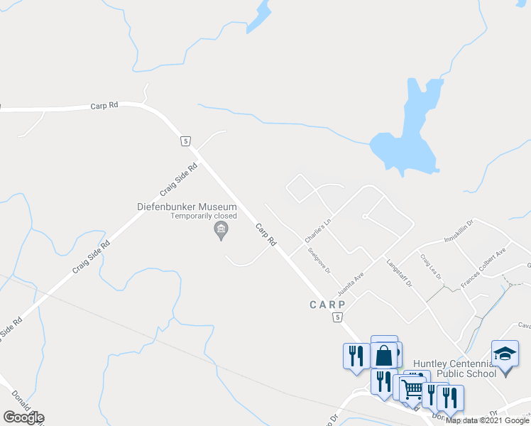 map of restaurants, bars, coffee shops, grocery stores, and more near 161 Snelgrove Drive in Ottawa