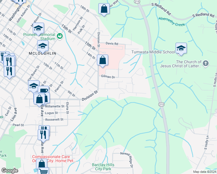map of restaurants, bars, coffee shops, grocery stores, and more near 115 Morton Road in Oregon City