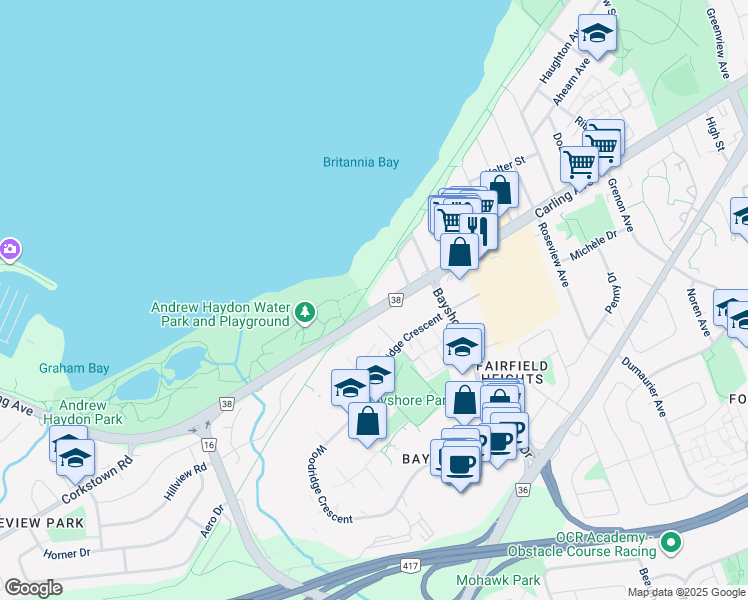 map of restaurants, bars, coffee shops, grocery stores, and more near 3105 Carling Avenue in Ottawa
