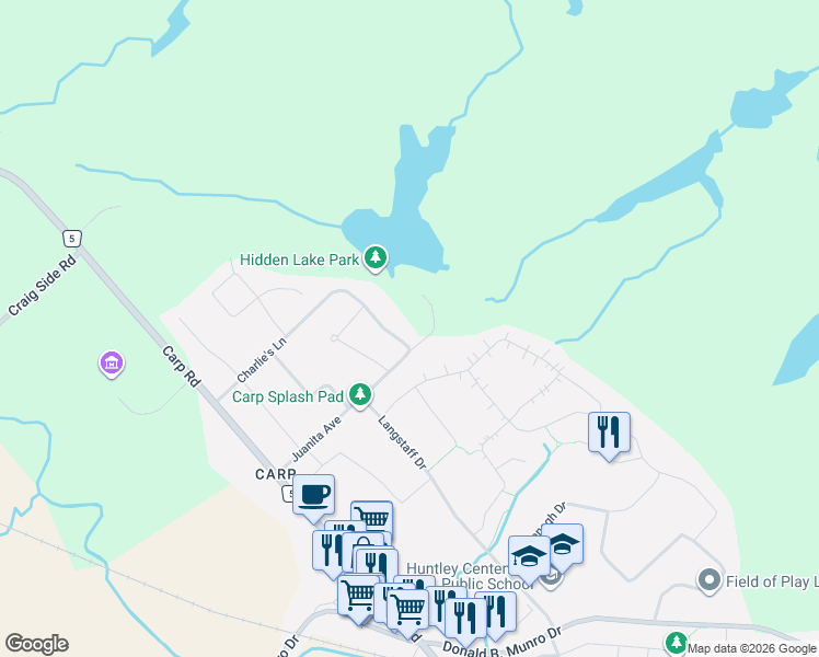 map of restaurants, bars, coffee shops, grocery stores, and more near 202 Charlie's Lane in Ottawa