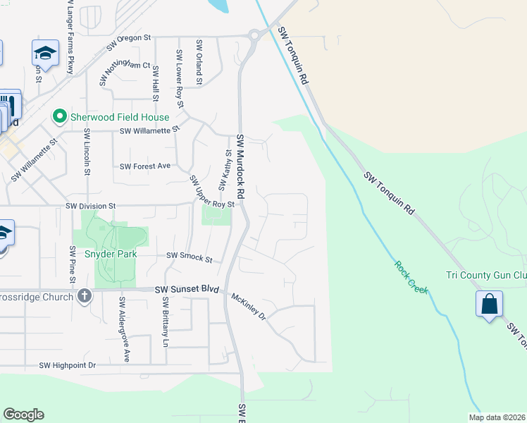 map of restaurants, bars, coffee shops, grocery stores, and more near 23015 Southwest Byers Lake Terrace in Sherwood