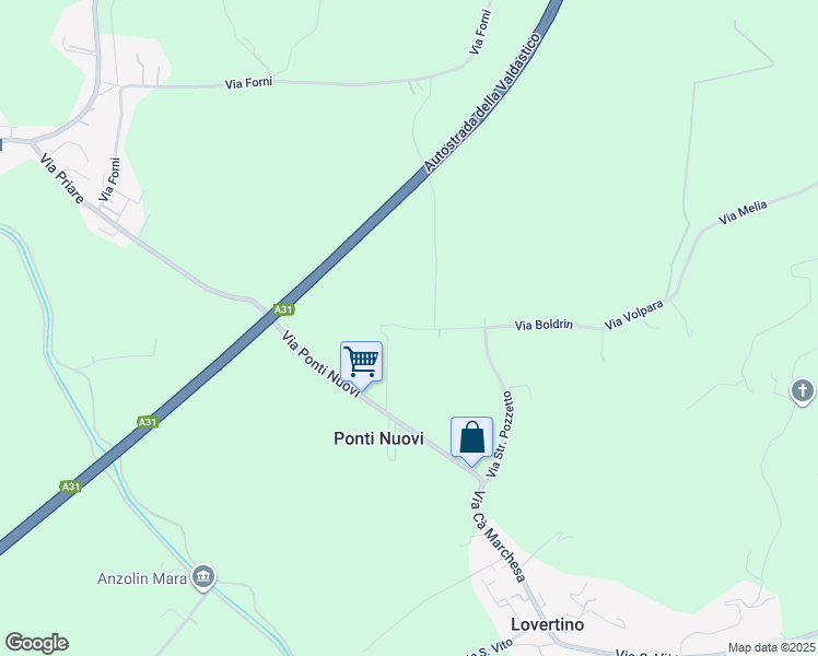 map of restaurants, bars, coffee shops, grocery stores, and more near 17 Via Strada Pozzetto in Provincia di Vicenza