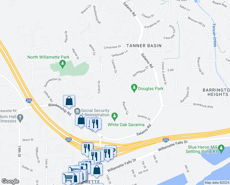 map of restaurants, bars, coffee shops, grocery stores, and more near 2355 Tannler Dr in West Linn