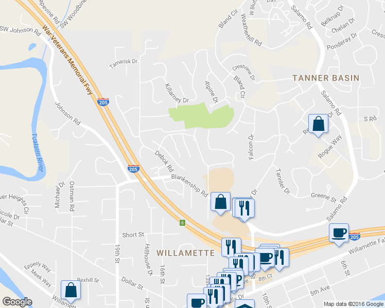 map of restaurants, bars, coffee shops, grocery stores, and more near 3604 Summerlinn Drive in West Linn