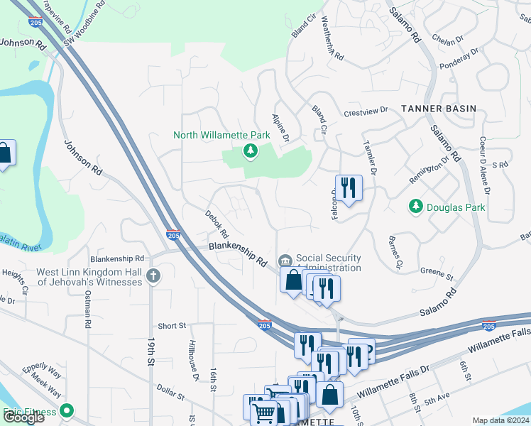 map of restaurants, bars, coffee shops, grocery stores, and more near 3765 Summerlinn Drive in West Linn