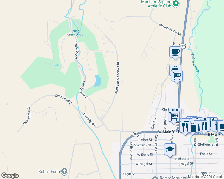 map of restaurants, bars, coffee shops, grocery stores, and more near Sphinx Mountain Ct in Ennis