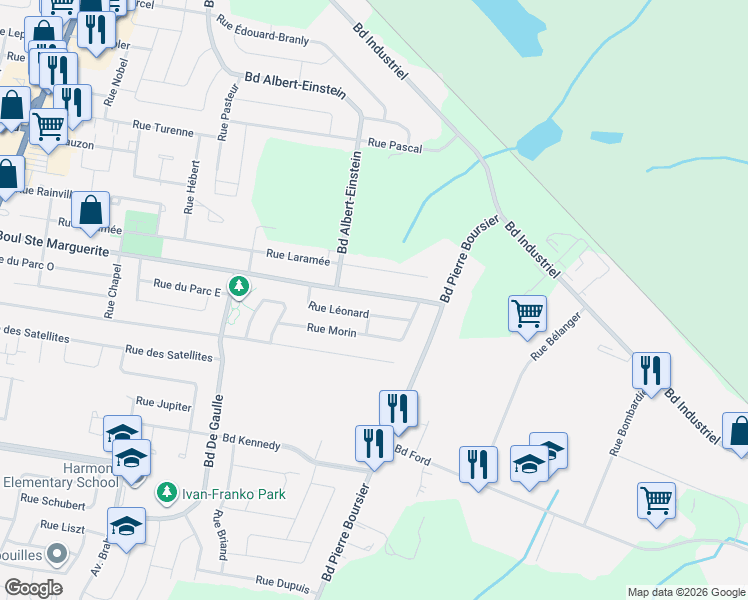 map of restaurants, bars, coffee shops, grocery stores, and more near 146 Boulevard Sainte-Marguerite in Châteauguay