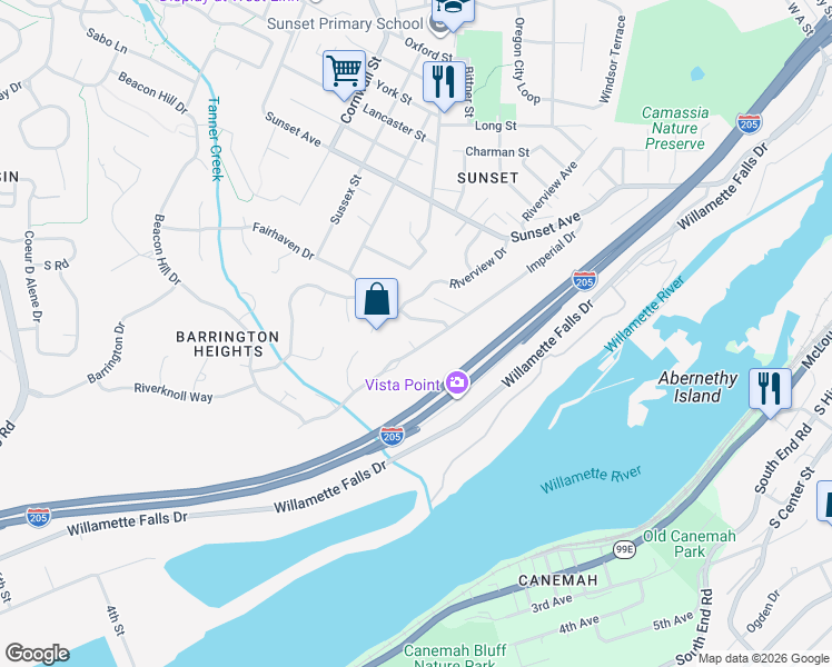 map of restaurants, bars, coffee shops, grocery stores, and more near 1901 Rockridge Drive in West Linn