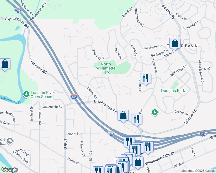 map of restaurants, bars, coffee shops, grocery stores, and more near 3604 Summerlinn Drive in West Linn