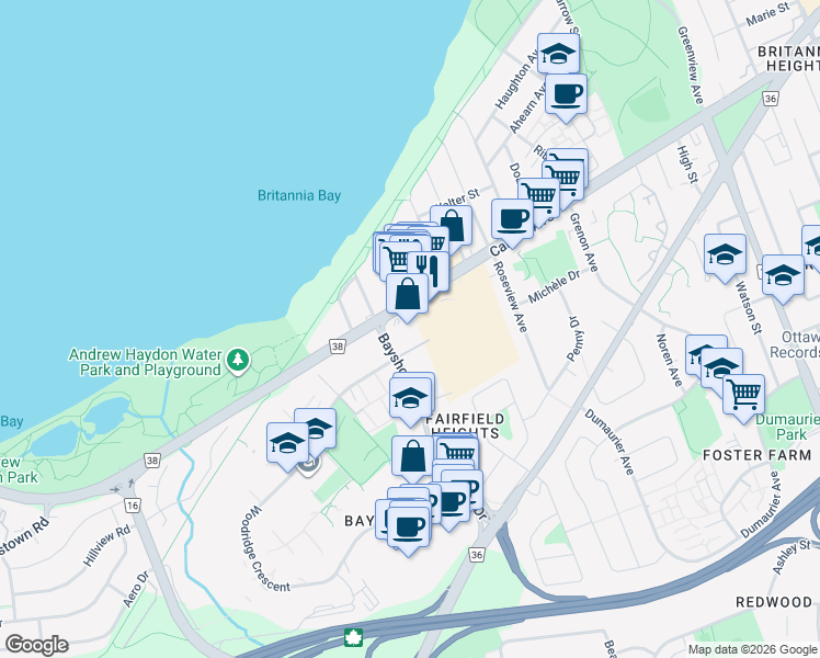 map of restaurants, bars, coffee shops, grocery stores, and more near 3059 Carling Avenue in Ottawa